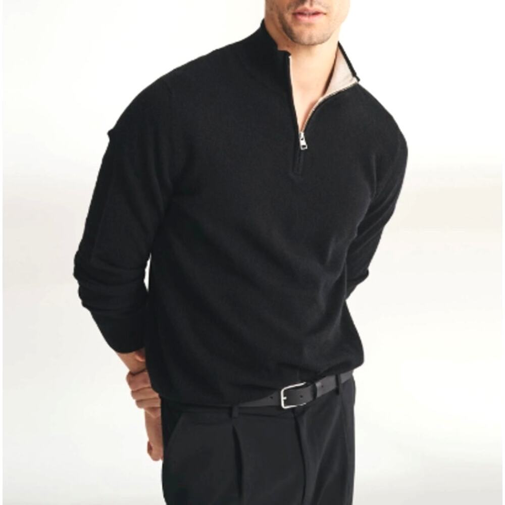 Naadam Signature Cashmere Color Blocked Quarter Zip Sweatshirt Size L